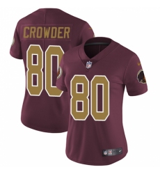 Women's Nike Washington Redskins #80 Jamison Crowder Burgundy Red/Gold Number Alternate 80TH Anniversary Vapor Untouchable Limited Player NFL Jersey