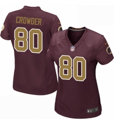 Women's Nike Washington Redskins #80 Jamison Crowder Game Burgundy Red/Gold Number Alternate 80TH Anniversary NFL Jersey