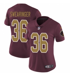 Women's Nike Washington Redskins #36 D.J. Swearinger Burgundy Red/Gold Number Alternate 80TH Anniversary Vapor Untouchable Limited Player NFL Jersey