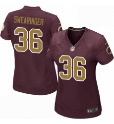 Women's Nike Washington Redskins #36 D.J. Swearinger Game Burgundy Red/Gold Number Alternate 80TH Anniversary NFL Jersey