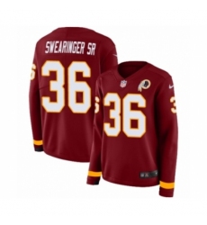 Women's Nike Washington Redskins #36 D.J. Swearinger Limited Burgundy Therma Long Sleeve NFL Jersey