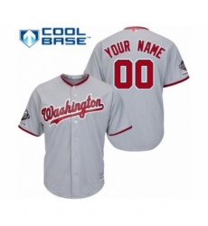Men's Washington Nationals Customized Replica Grey Road Cool Base 2019 World Series Champions Baseball Jersey