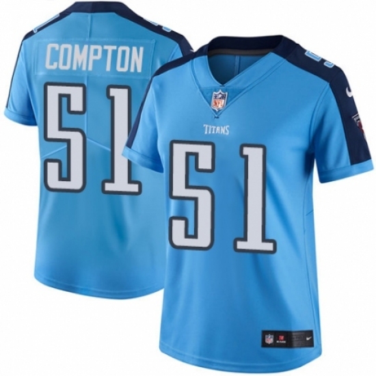 Women's Nike Tennessee Titans #51 Will Compton Limited Light Blue Rush Vapor Untouchable NFL Jersey Women's Nike Tennessee Titans #51 Will Compton Limited Light Blue Rush Vapor Untouchable NFL Jersey