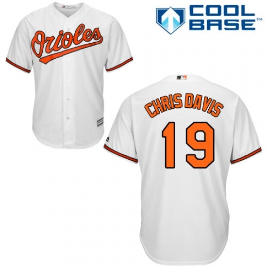 Men's Majestic Baltimore Orioles #19 Chris Davis Replica White Home Cool Base MLB Jersey Men's Majestic Baltimore Orioles #19 Chris Davis Replica White Home Cool Base MLB Jersey