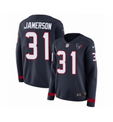 Women's Nike Houston Texans #31 Natrell Jamerson Limited Navy Blue Therma Long Sleeve NFL Jersey