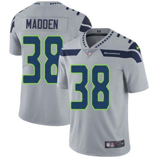 Men's Nike Seattle Seahawks #38 Tre Madden Grey Alternate Vapor Untouchable Limited Player NFL Jersey Men's Nike Seattle Seahawks #38 Tre Madden Grey Alternate Vapor Untouchable Limited Player NFL Jersey