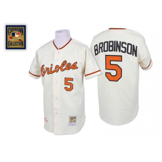 Men's Mitchell and Ness Baltimore Orioles #5 Brooks Robinson Replica Cream Throwback MLB Jersey Men's Mitchell and Ness Baltimore Orioles #5 Brooks Robinson Replica Cream Throwback MLB Jersey