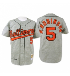 Men's Mitchell and Ness Baltimore Orioles #5 Brooks Robinson Replica Grey Throwback MLB Jersey Men's Mitchell and Ness Baltimore Orioles #5 Brooks Robinson Replica Grey Throwback MLB Jersey