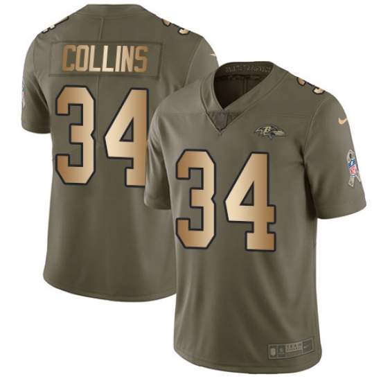 Men's Nike Baltimore Ravens #34 Alex Collins Limited Olive/Gold Salute to Service NFL Jersey Men's Nike Baltimore Ravens #34 Alex Collins Limited Olive/Gold Salute to Service NFL Jersey