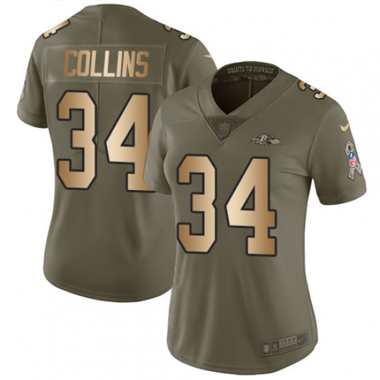 Women's Nike Baltimore Ravens #34 Alex Collins Limited Olive/Gold Salute to Service NFL Jersey Women's Nike Baltimore Ravens #34 Alex Collins Limited Olive/Gold Salute to Service NFL Jersey