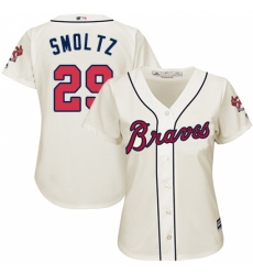 Women's Majestic Atlanta Braves #29 John Smoltz Replica Cream Alternate 2 Cool Base MLB Jersey