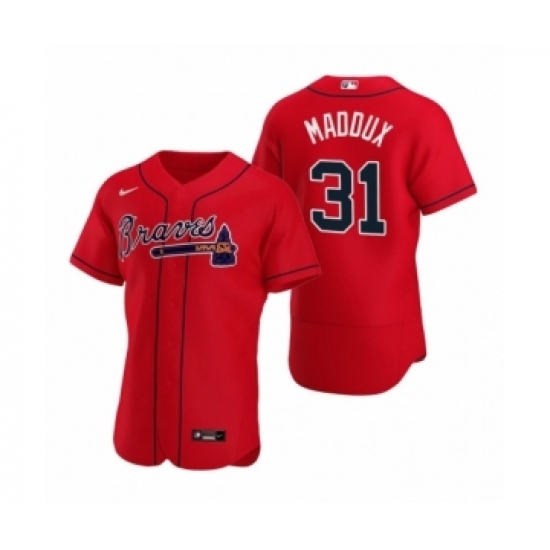 Men's Atlanta Braves #31 Greg Maddux Nike Red Authentic 2020 Alternate Jersey Men's Atlanta Braves #31 Greg Maddux Nike Red Authentic 2020 Alternate Jersey
