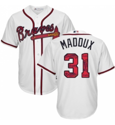 Men's Majestic Atlanta Braves #31 Greg Maddux Authentic White Team Logo Fashion Cool Base MLB Jersey