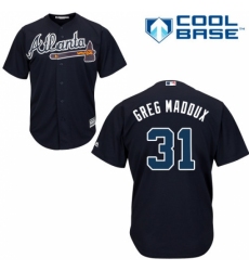 Men's Majestic Atlanta Braves #31 Greg Maddux Replica Blue Alternate Road Cool Base MLB Jersey