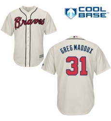 Men's Majestic Atlanta Braves #31 Greg Maddux Replica Cream Alternate 2 Cool Base MLB Jersey