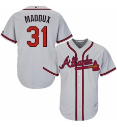 Men's Majestic Atlanta Braves #31 Greg Maddux Replica Grey Road Cool Base MLB Jersey