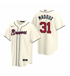 Men's Nike Atlanta Braves #31 Greg Maddux Cream Alternate Stitched Baseball Jersey