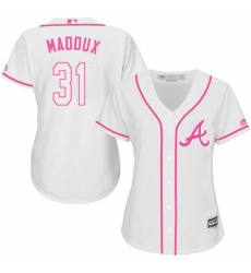 Women's Majestic Atlanta Braves #31 Greg Maddux Authentic White Fashion Cool Base MLB Jersey