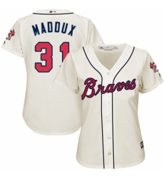 Women's Majestic Atlanta Braves #31 Greg Maddux Replica Cream Alternate 2 Cool Base MLB Jersey
