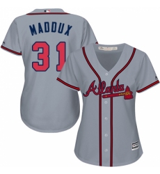 Women's Majestic Atlanta Braves #31 Greg Maddux Replica Grey Road Cool Base MLB Jersey