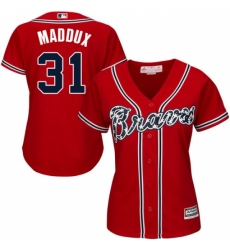 Women's Majestic Atlanta Braves #31 Greg Maddux Replica Red Alternate Cool Base MLB Jersey