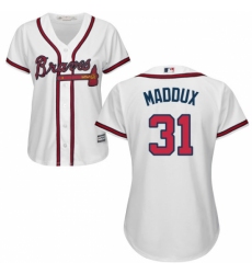 Women's Majestic Atlanta Braves #31 Greg Maddux Replica White Home Cool Base MLB Jersey
