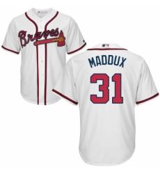 Youth Majestic Atlanta Braves #31 Greg Maddux Replica White Home Cool Base MLB Jersey