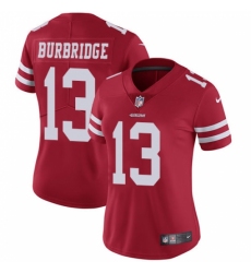 Women's Nike San Francisco 49ers #13 Aaron Burbridge Red Team Color Vapor Untouchable Limited Player NFL Jersey