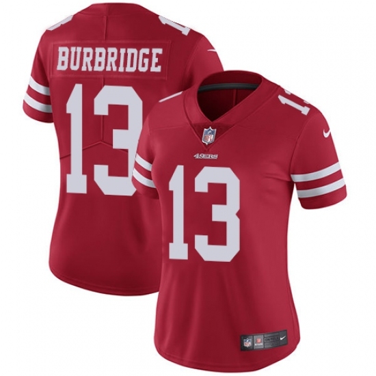 Women's Nike San Francisco 49ers #13 Aaron Burbridge Red Team Color Vapor Untouchable Limited Player NFL Jersey Women's Nike San Francisco 49ers #13 Aaron Burbridge Red Team Color Vapor Untouchable Limited Player NFL Jersey