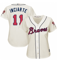 Women's Majestic Atlanta Braves #11 Ender Inciarte Authentic Cream Alternate 2 Cool Base MLB Jersey