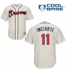 Youth Majestic Atlanta Braves #11 Ender Inciarte Replica Cream Alternate 2 Cool Base MLB Jersey