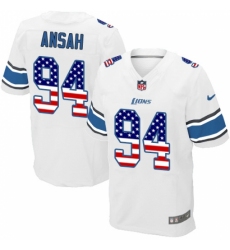 Men's Nike Detroit Lions #94 Ziggy Ansah Elite White Road USA Flag Fashion NFL Jersey