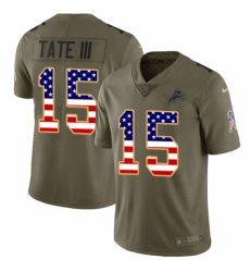 Men's Nike Detroit Lions #15 Golden Tate III Limited Olive/USA Flag Salute to Service NFL Jersey