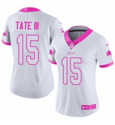 Women's Nike Detroit Lions #15 Golden Tate III Limited White/Pink Rush Fashion NFL Jersey