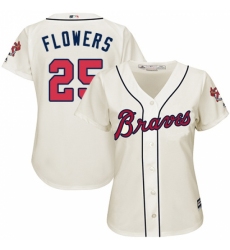 Women's Majestic Atlanta Braves #25 Tyler Flowers Replica Cream Alternate 2 Cool Base MLB Jersey