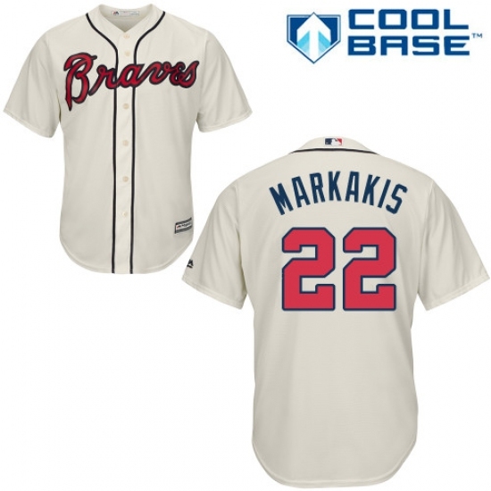 Youth Majestic Atlanta Braves #22 Nick Markakis Replica Cream Alternate 2 Cool Base MLB Jersey Youth Majestic Atlanta Braves #22 Nick Markakis Replica Cream Alternate 2 Cool Base MLB Jersey