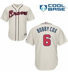 Men's Majestic Atlanta Braves #6 Bobby Cox Replica Cream Alternate 2 Cool Base MLB Jersey