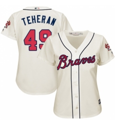 Women's Majestic Atlanta Braves #49 Julio Teheran Replica Cream Alternate 2 Cool Base MLB Jersey