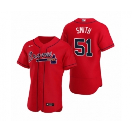 Men's Atlanta Braves #51 Will Smith Nike Red Authentic 2020 Alternate Jersey Men's Atlanta Braves #51 Will Smith Nike Red Authentic 2020 Alternate Jersey
