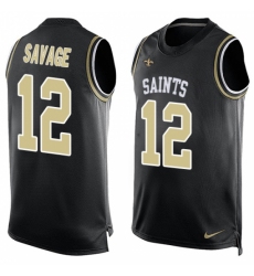 Men's Nike New Orleans Saints #12 Tom Savage Limited Black Player Name & Number Tank Top NFL Jersey