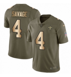 Men's Nike New Orleans Saints #4 Tom Savage Limited Olive/Gold 2017 Salute to Service NFL Jersey