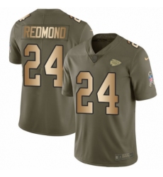 Men's Nike Kansas City Chiefs #24 Will Redmond Limited Olive/Gold 2017 Salute to Service NFL Jersey