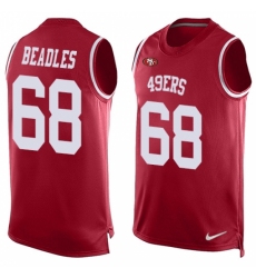 Men's Nike San Francisco 49ers #68 Zane Beadles Limited Red Player Name & Number Tank Top NFL Jersey