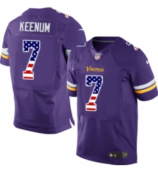 Men's Nike Minnesota Vikings #7 Case Keenum Elite Purple Home USA Flag Fashion NFL Jersey