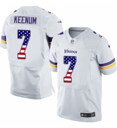 Men's Nike Minnesota Vikings #7 Case Keenum Elite White Road USA Flag Fashion NFL Jersey