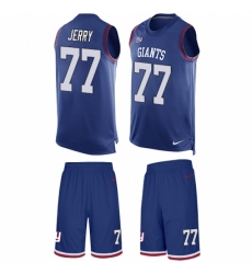 Men's Nike New York Giants #77 John Jerry Limited Royal Blue Tank Top Suit NFL Jersey