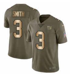 Men's Nike New York Giants #3 Geno Smith Limited Olive/Gold 2017 Salute to Service NFL Jersey