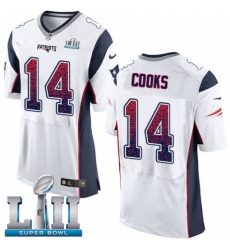 Men's Nike New England Patriots #14 Brandin Cooks Elite White Road Drift Fashion Super Bowl LII NFL Jersey
