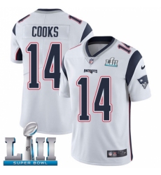 Youth Nike New England Patriots #14 Brandin Cooks White Vapor Untouchable Limited Player Super Bowl LII NFL Jersey