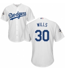 Youth Majestic Los Angeles Dodgers #30 Maury Wills Replica White Home 2017 World Series Bound Cool Base MLB Jersey